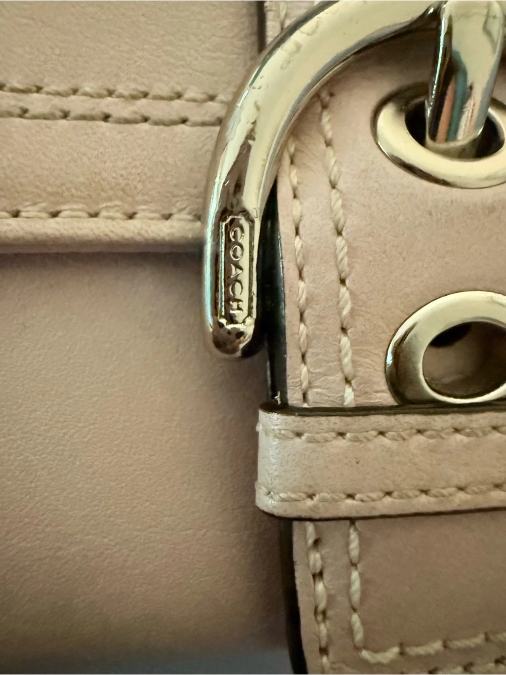 Coach Beige Leather Buckle Compact Wallet